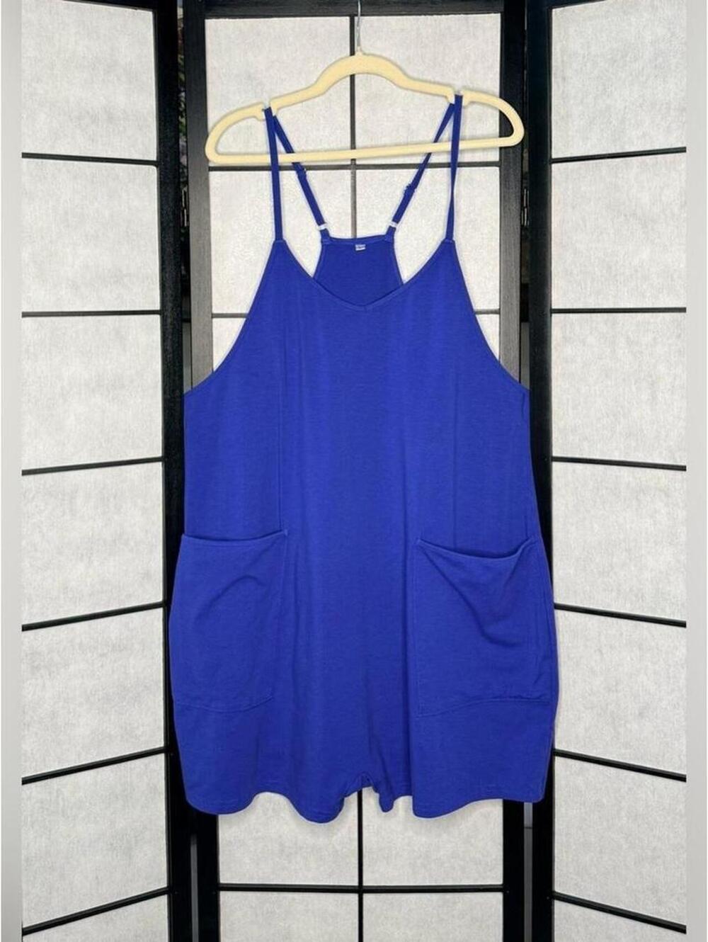 Royal Blue Casual Pocket Romper Jumpsuit - Women's Large